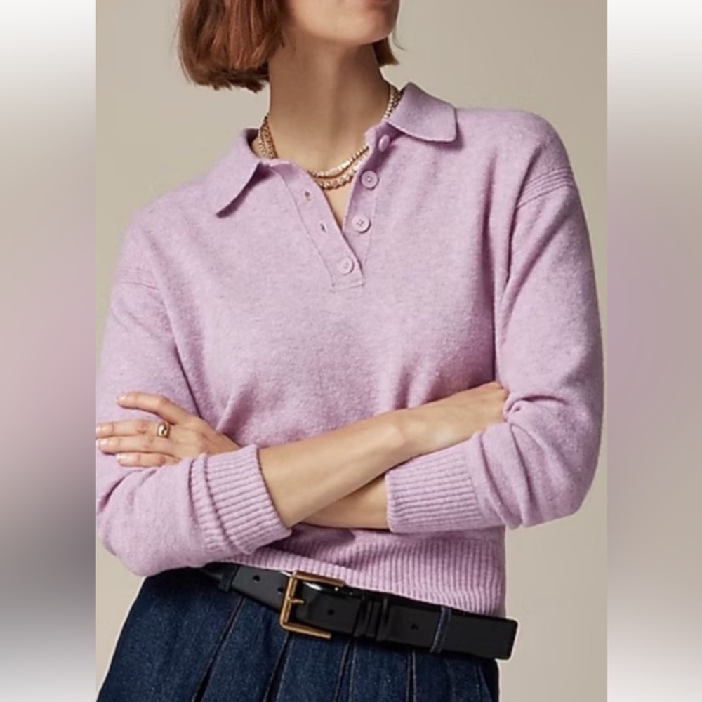 J.Crew Collared Polo Sweater in Supersoft Yarn Heather Heliotrope Size L - Picture 2 of 8